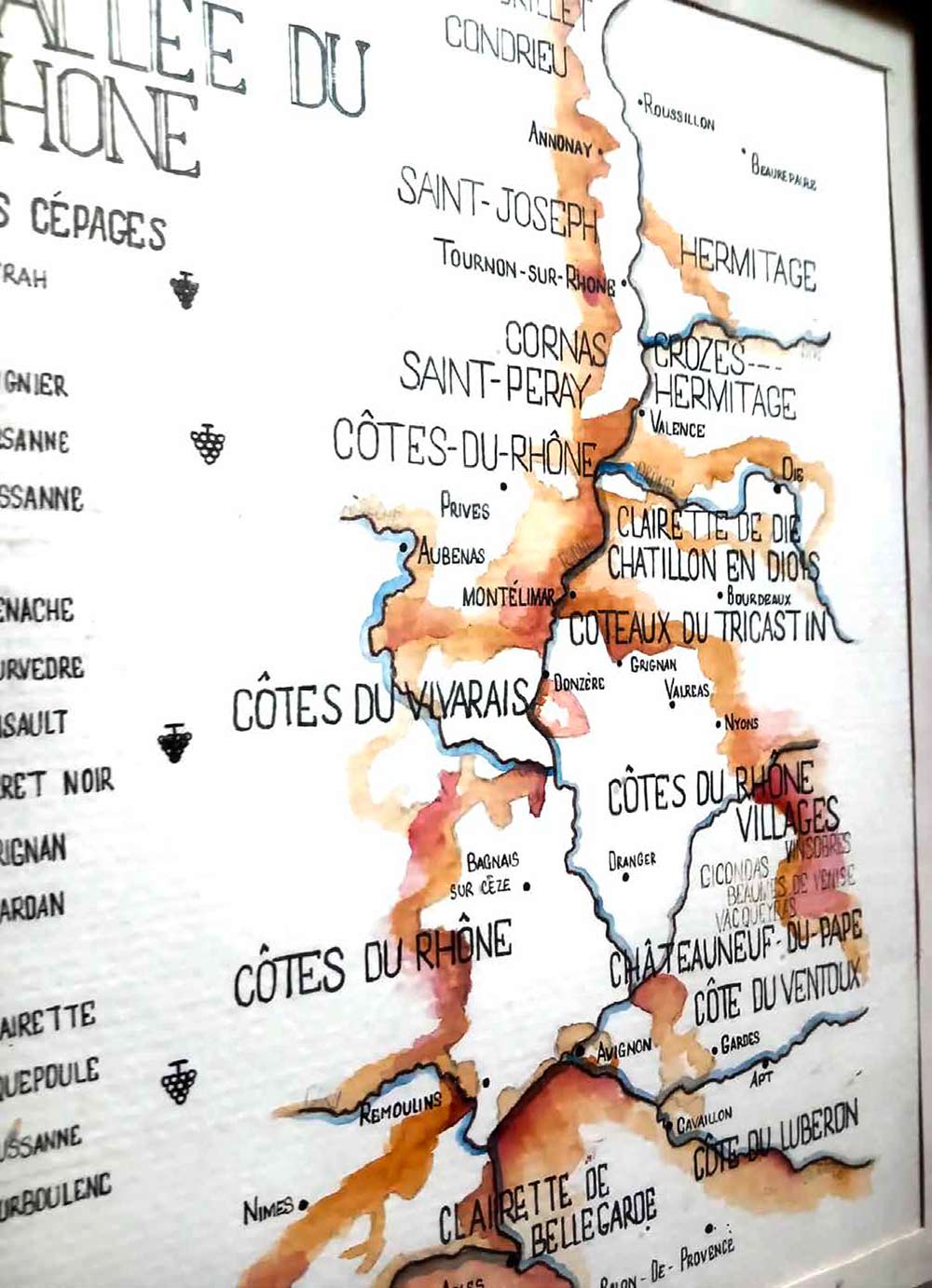 Illustration d’une carte viticole de la Vallée du Rhône